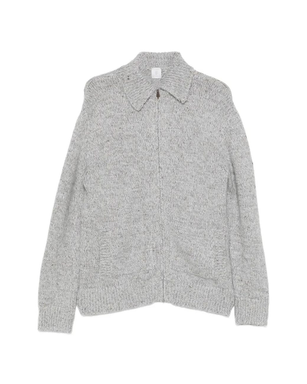 Eleventy Gray Zip-Up Knitted Cardigan for men