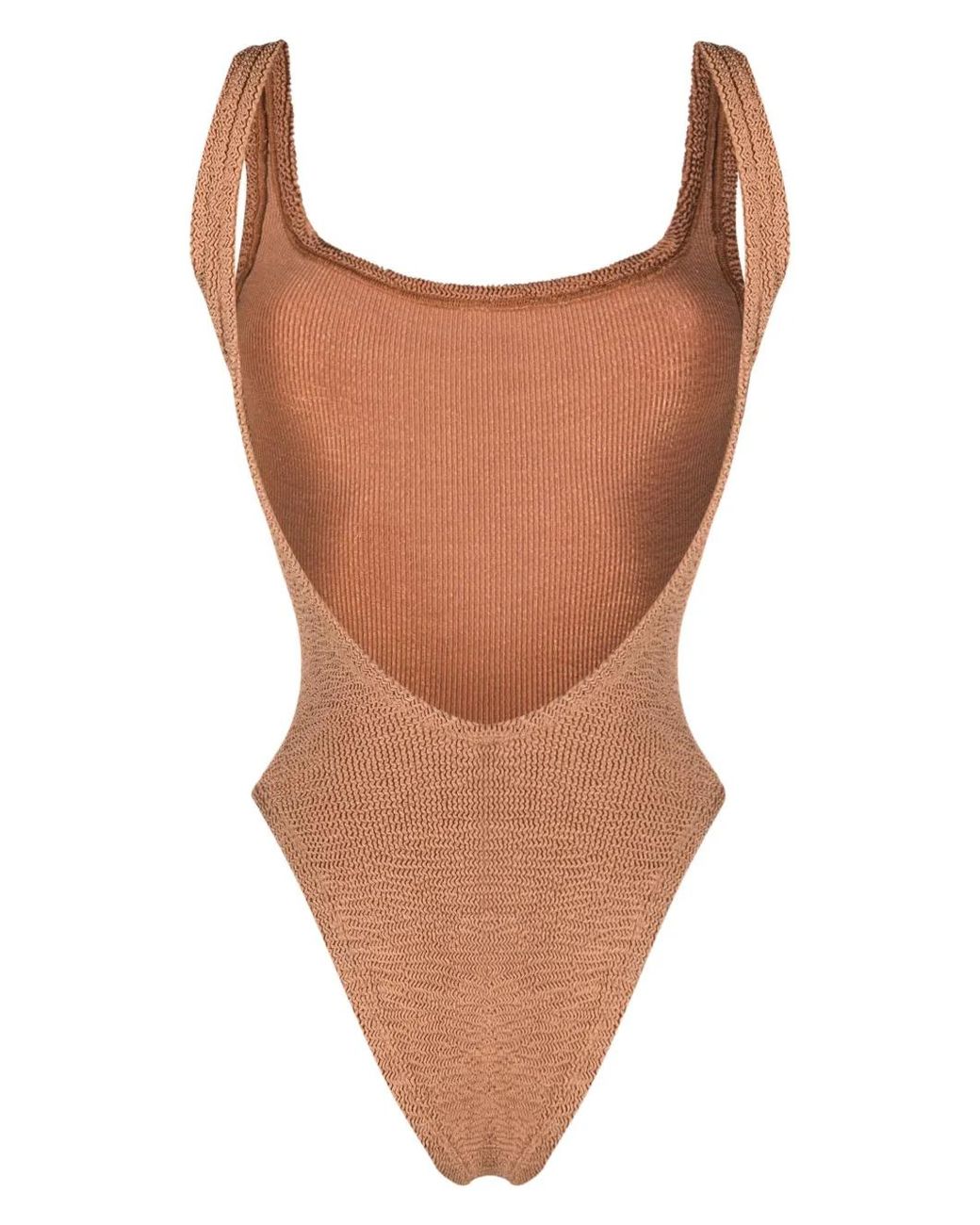 Hunza G Brown Open-Back Crinkled-Finish Swimsuit
