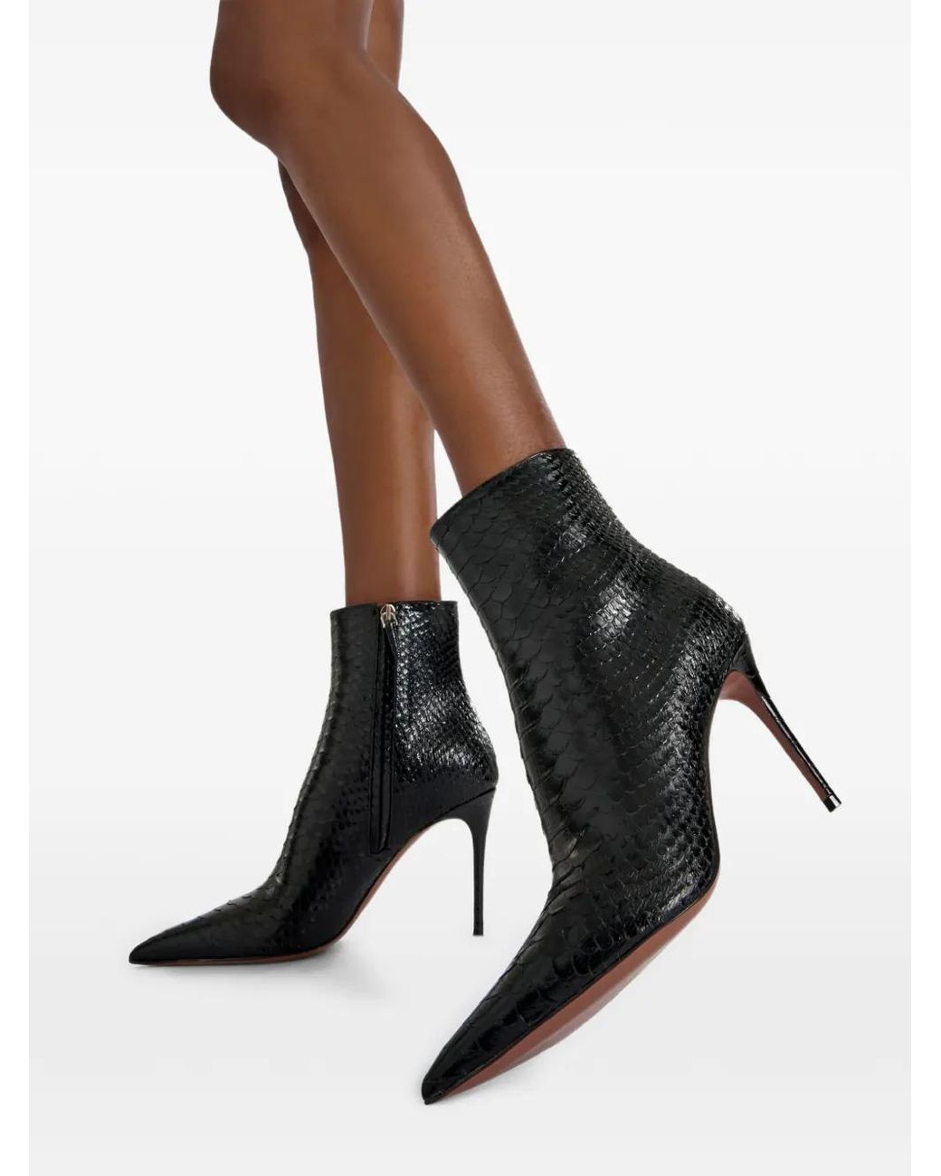 Paris Texas Black Vera Snake-Effect Stiletto Boots