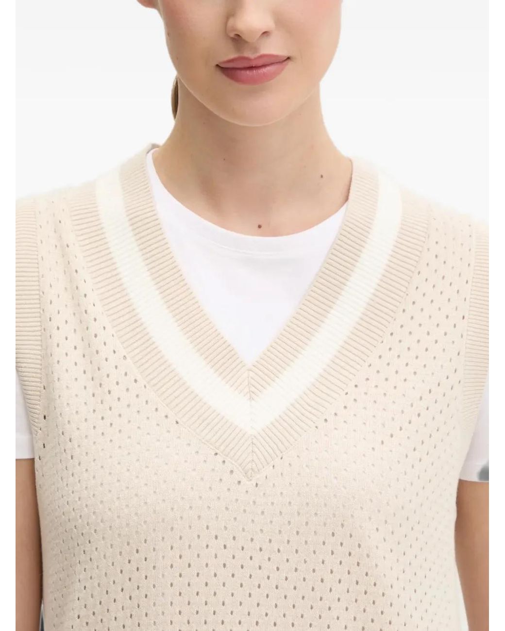 DKNY White Perforated V-Neck Vest