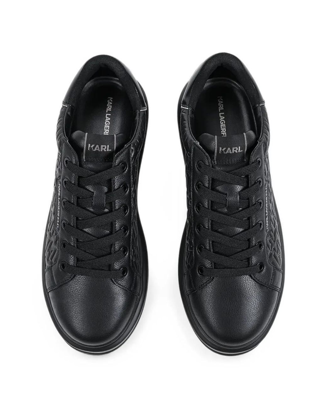 Karl Lagerfeld Black Kapri Monogram-Embossed Leather Sneakers for men