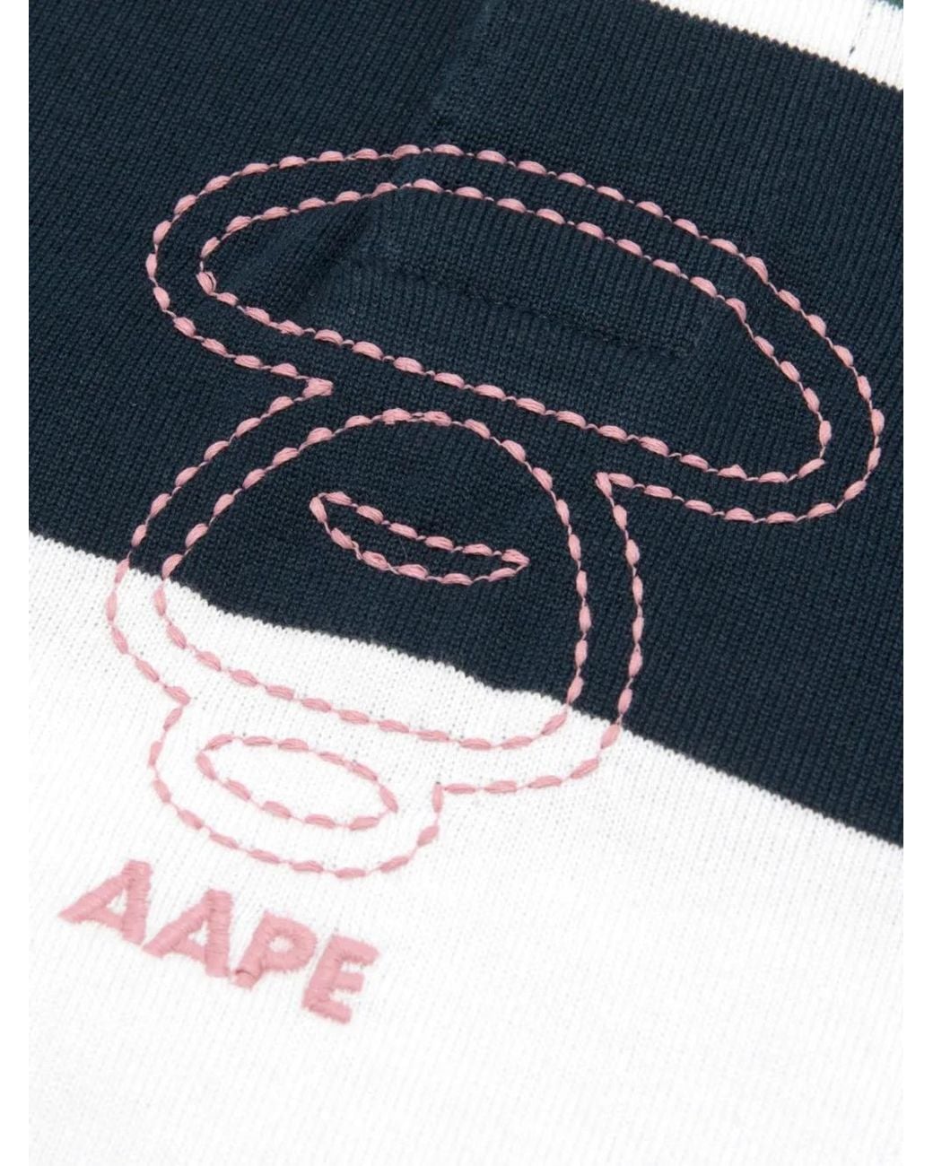 Aape By A Bathing Ape Blue Moonface Striped Layered-Sleeve Polo Shirt for men