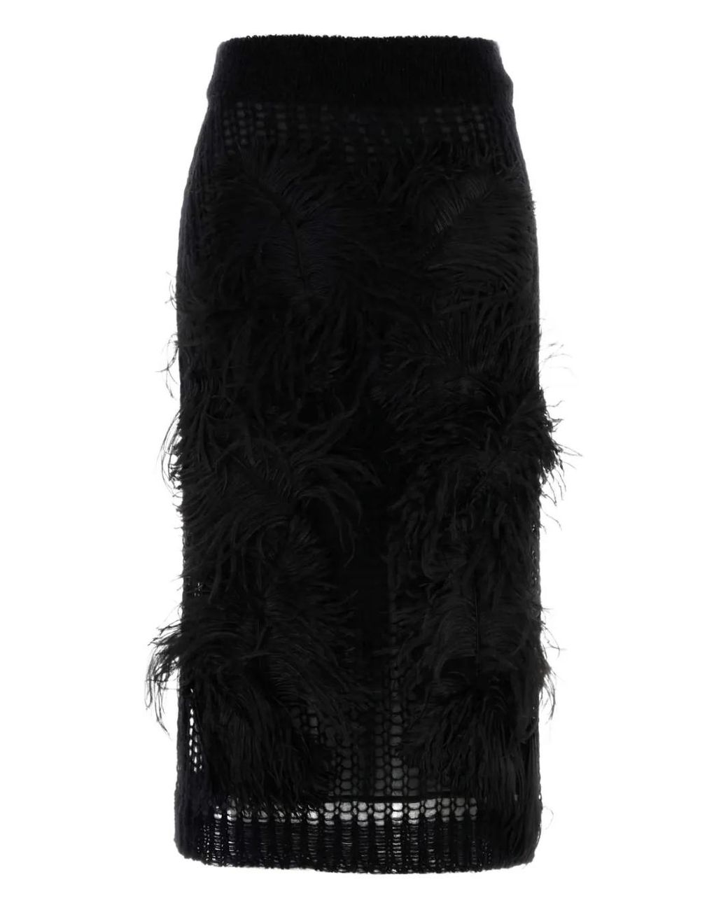 The Attico Black Crochet-Knitted Midi Skirt