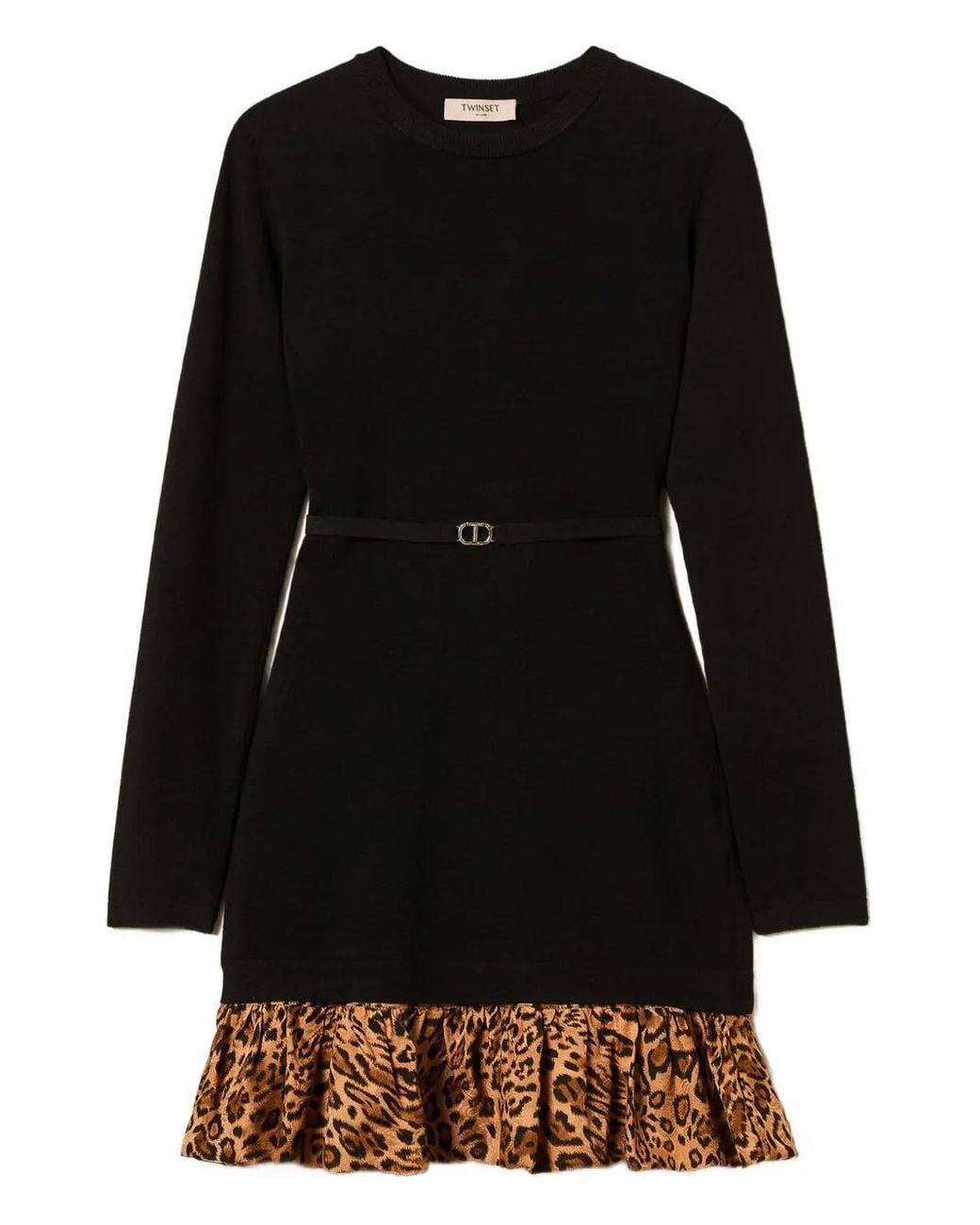 Twinset Black Leopard-Print Ruffle Mini Dress