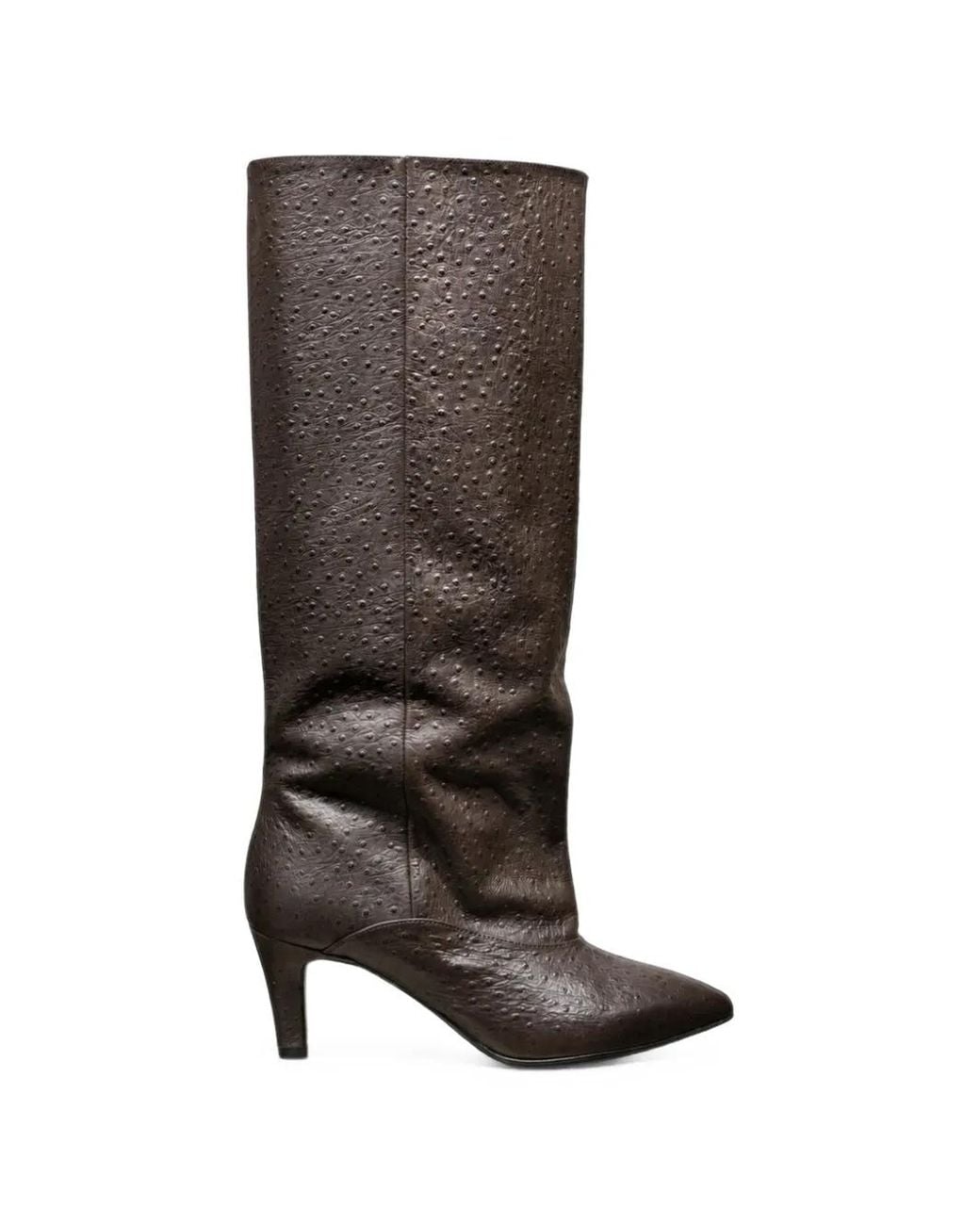 Poche Paris Brown Ostrich-Effect Pointed-Toe Boots