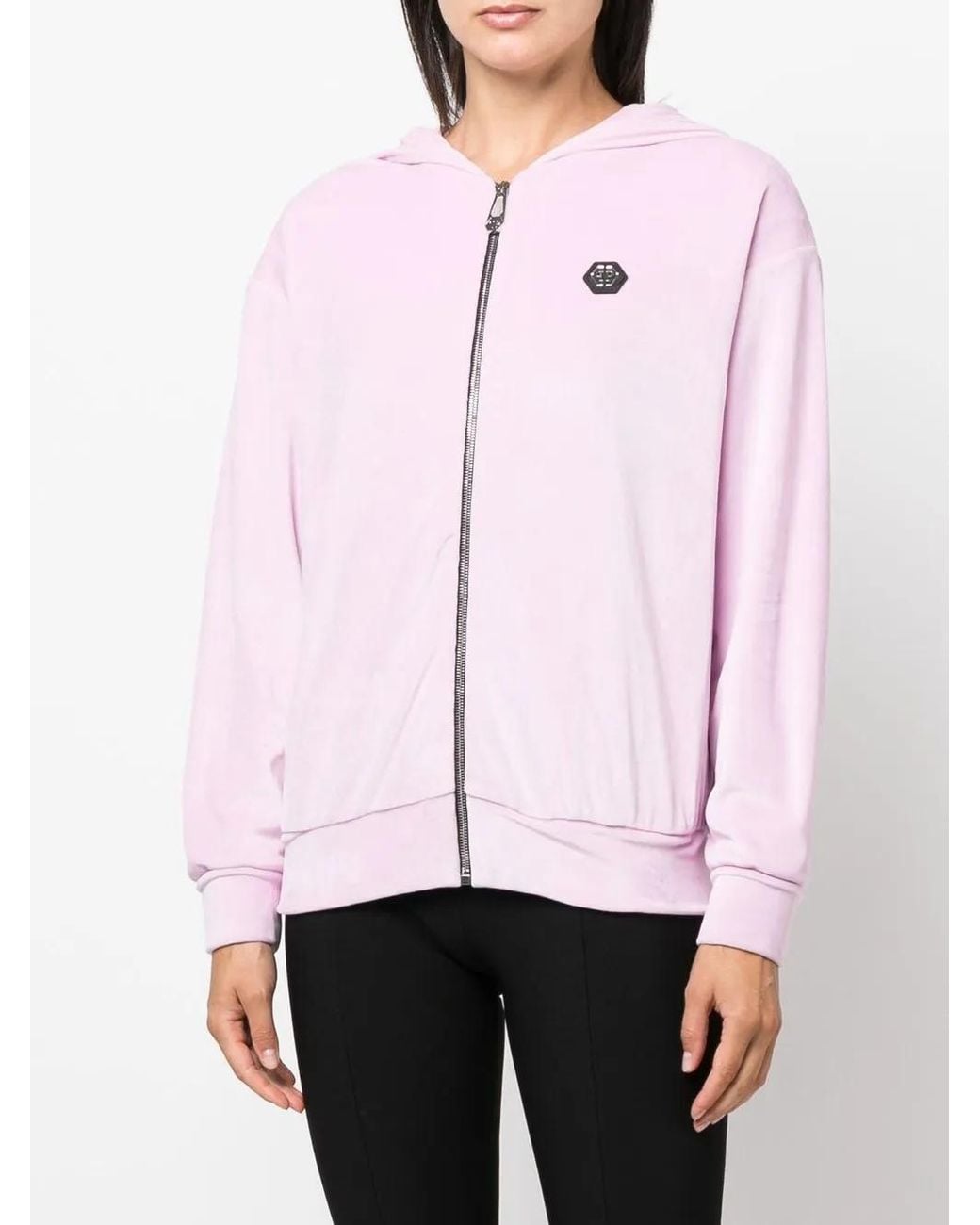 Philipp Plein Pink Logo-Patch Zip Hoodie