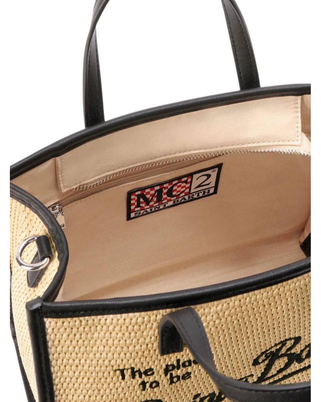 Mc2 Saint Barth Black Vivian Medium Raffia-Effect Bag With Embroidered Logo