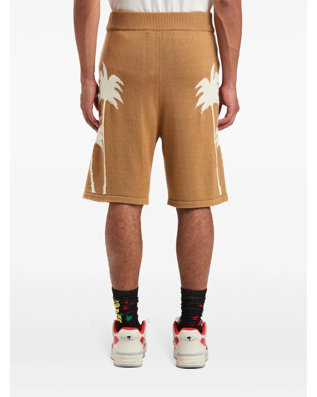 Palm Angels Natural Palm Tree Knitted Shorts for men