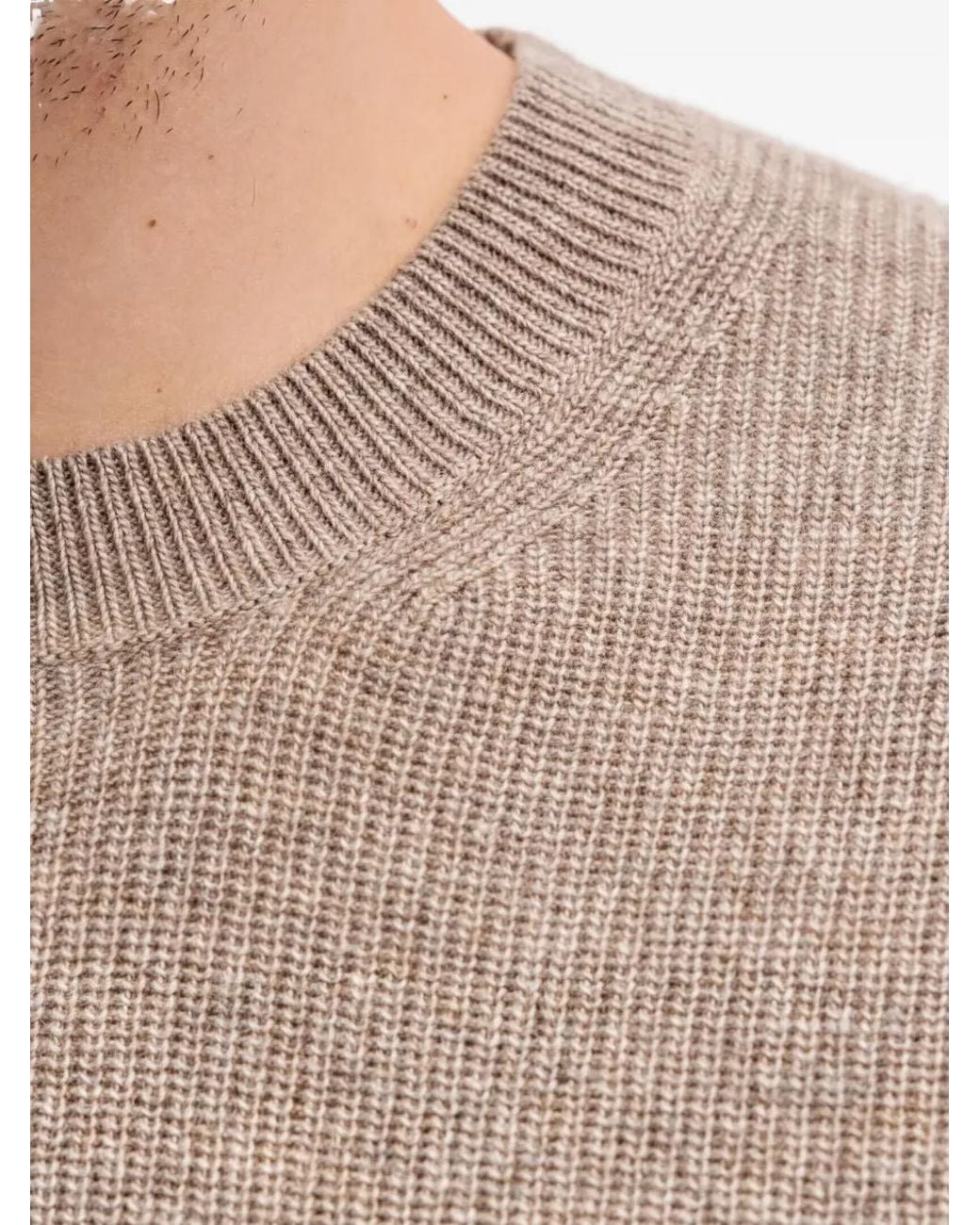 Sisley Gray Ribbed-Knit Crew-Neck Sweater for men
