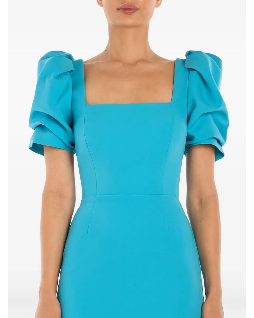 POST MERIDIEM Blue Square-Neck Midi Dress