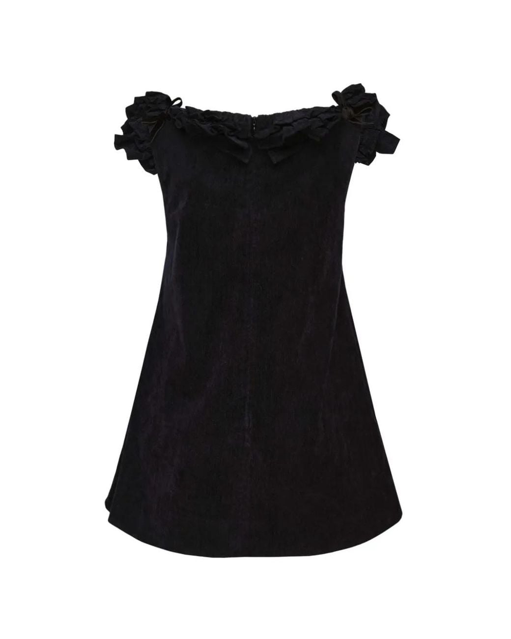 ShuShu/Tong Black Ruffled Lace-Trim Mini Dress