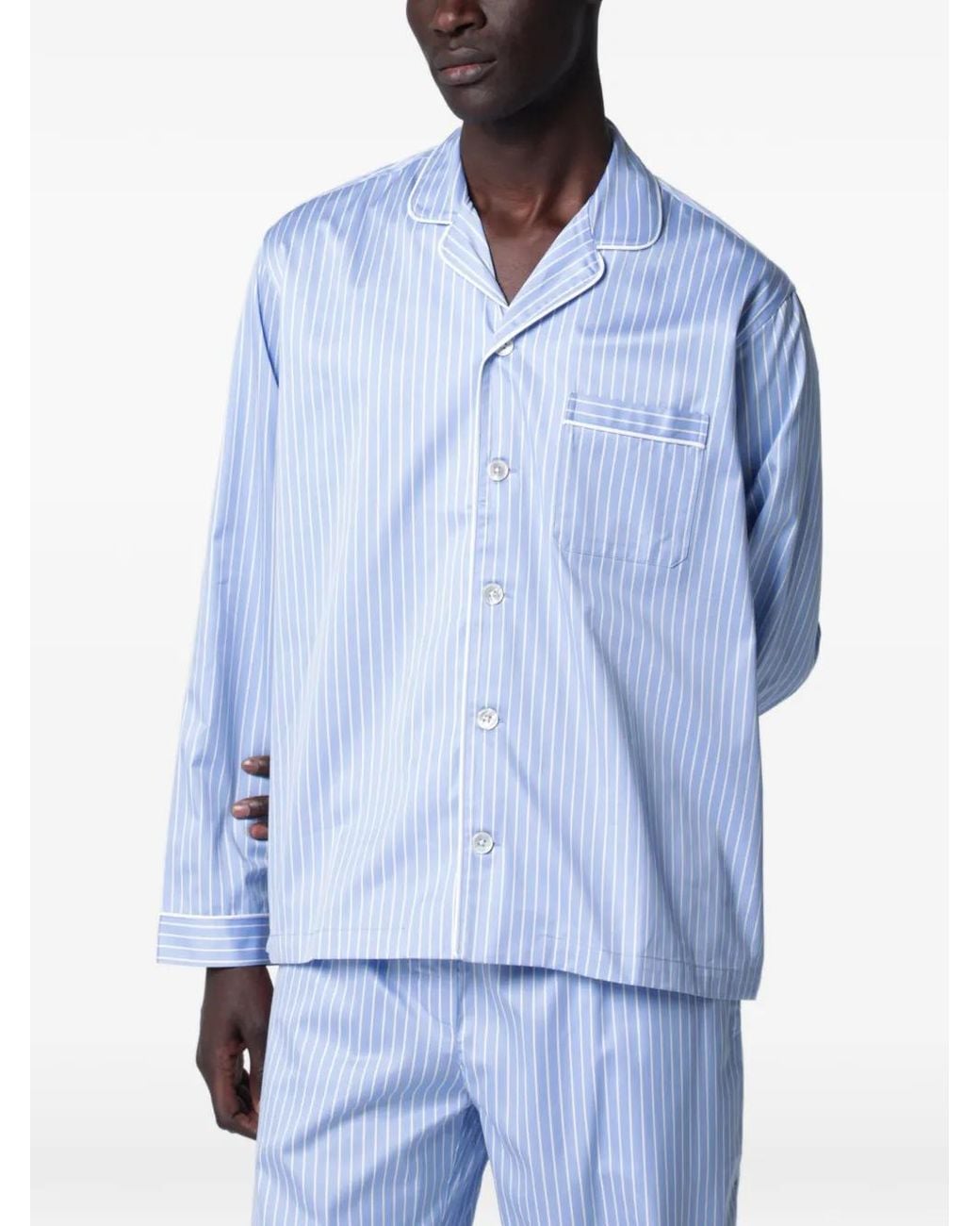 Tekla Blue Striped Cotton Pyjamas for men