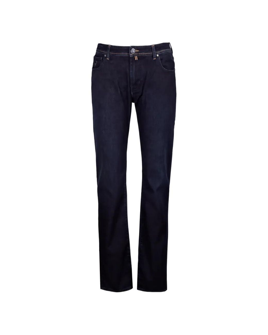 Jacob Cohen Blue Contrast-Stitch Logo-Patch Jeans for men