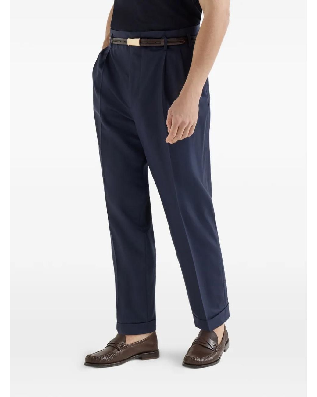 Brunello Cucinelli Blue Virgin-Wool Chevron Trousers With Double Pleats for men