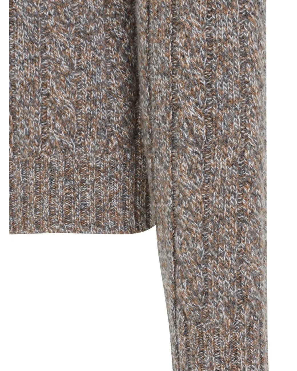 Kiton Gray Cable-Knit Quarter-Zip Sweater for men