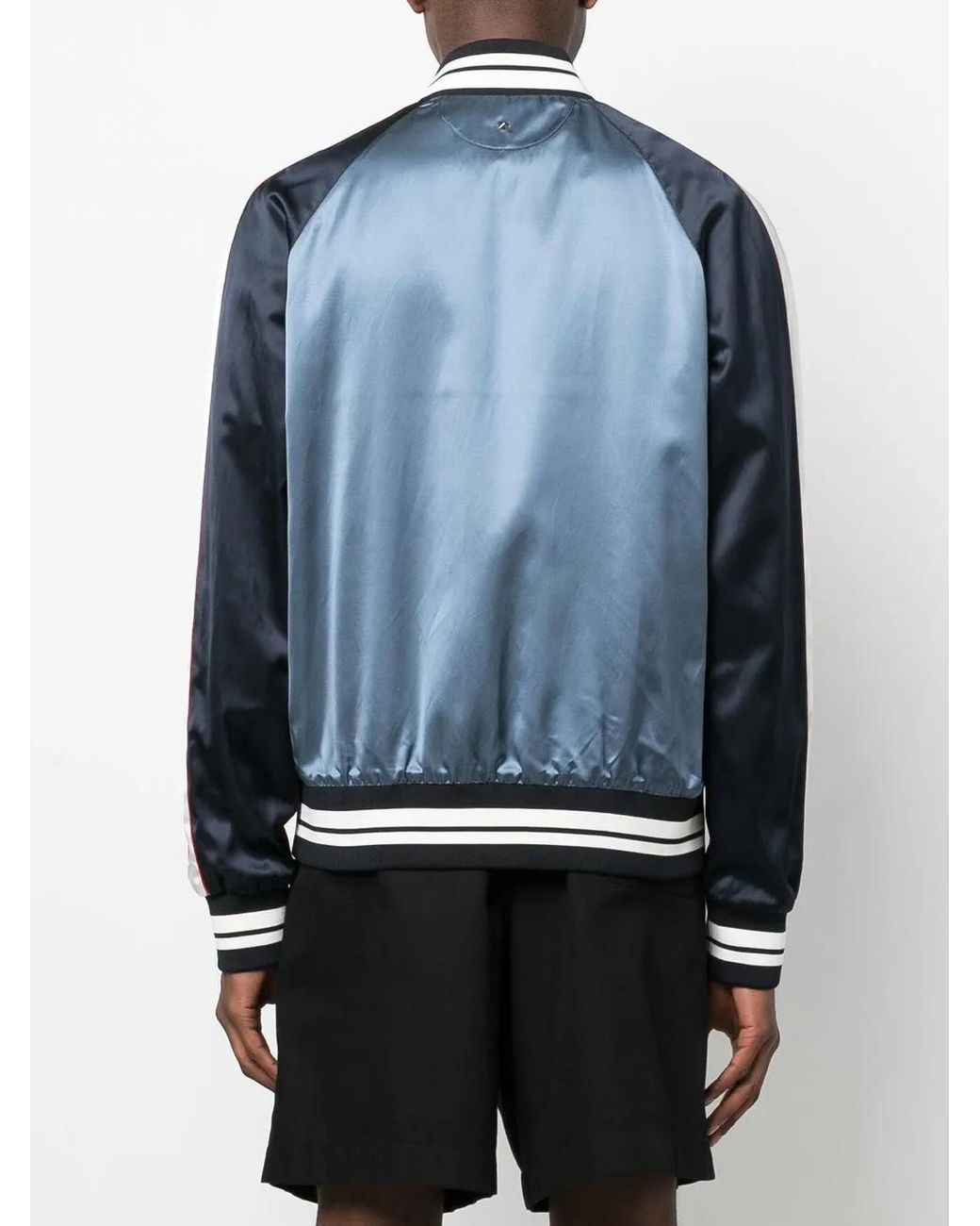 Valentino Garavani Blue Logo-Patch Bomber Jacket for men
