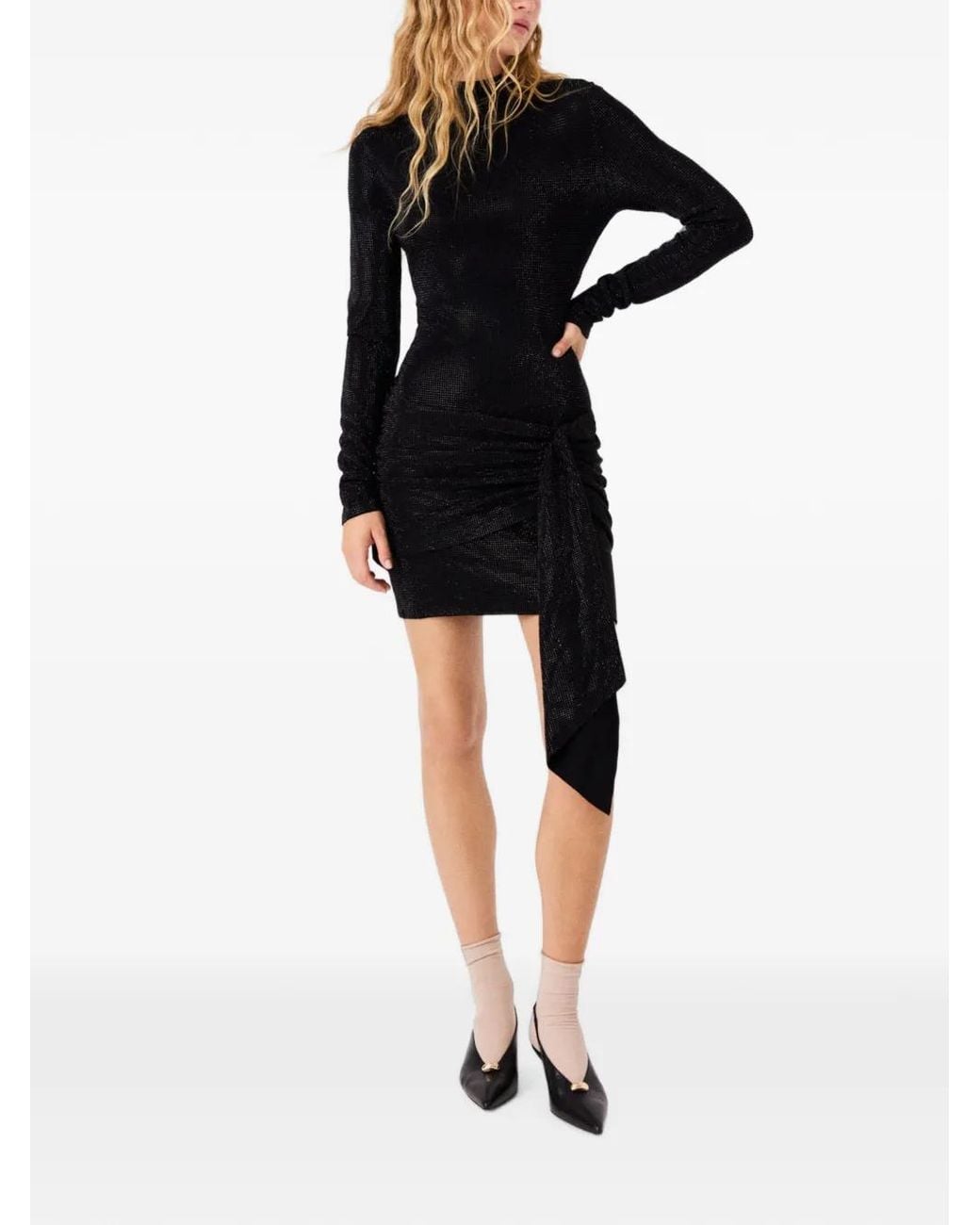 Maje Black Draped-Detail Knitted Dress