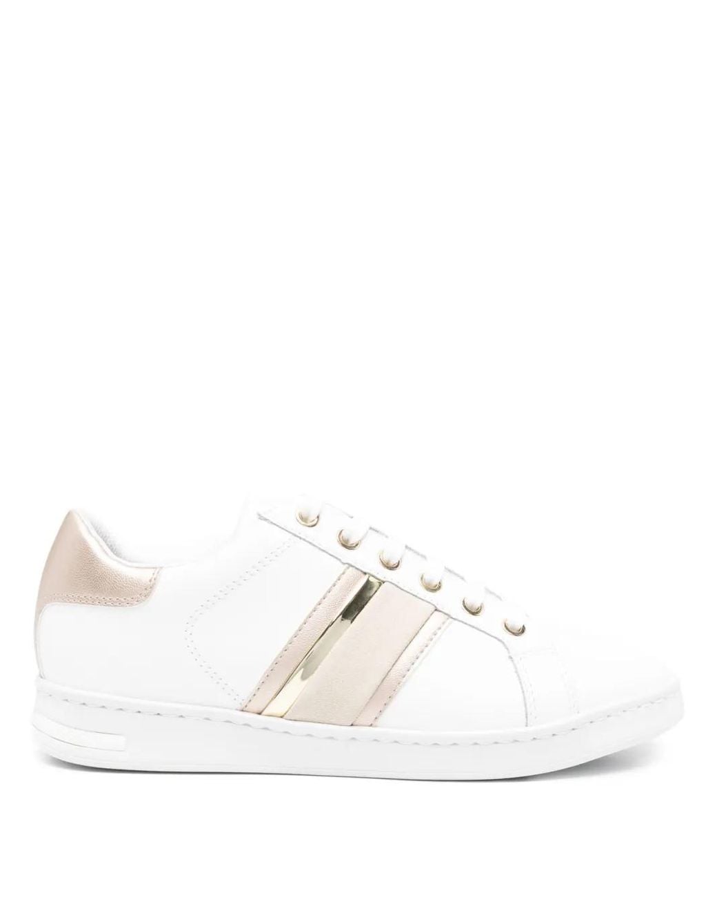 Geox White Jaysen Leather Panelled Lace-Up Sneakers