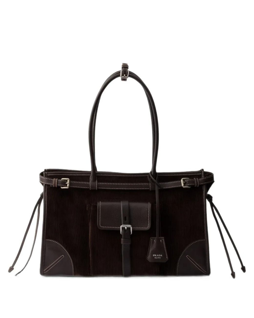 Prada Black Bonnie Large Corduroy And Leather Handbag
