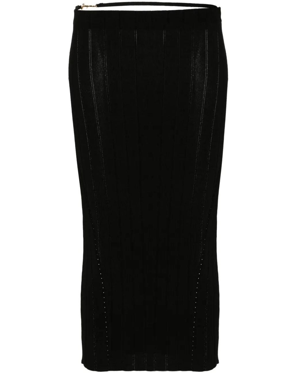 Jacquemus Black Lamb Leather Midi Skirt