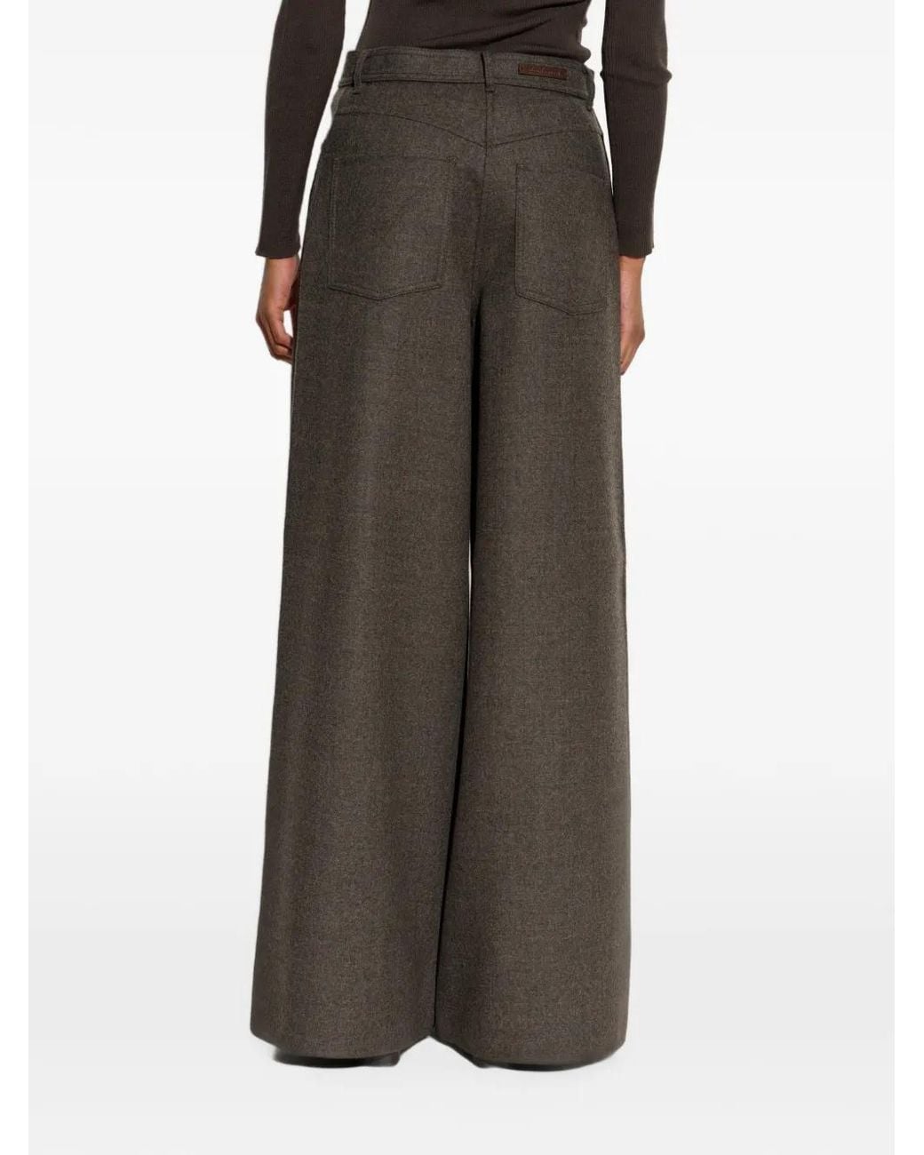 Max Mara Brown Felted Wool Wide-Leg Trousers