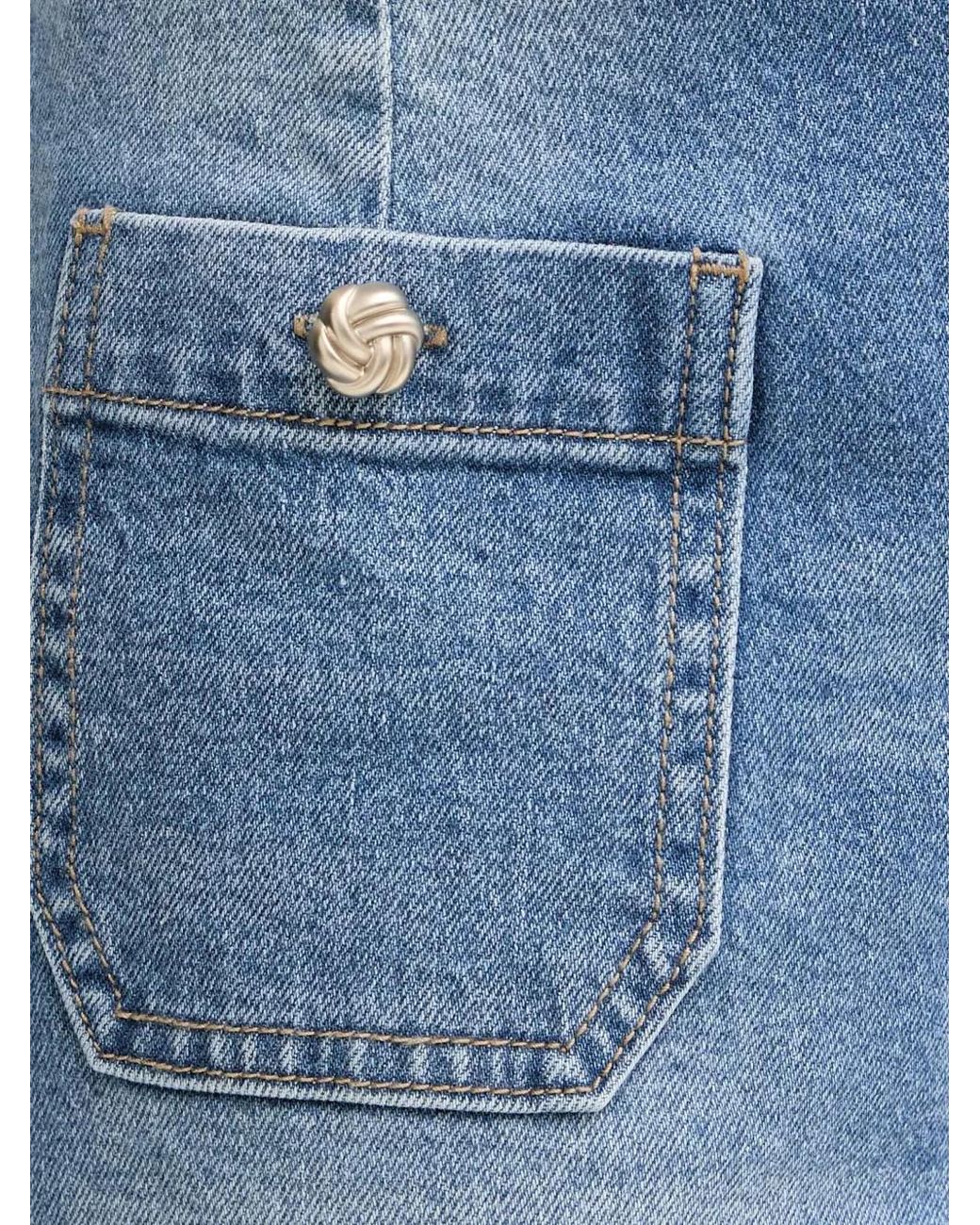 Morgan Blue Button-Detail Wide-Leg Jeans