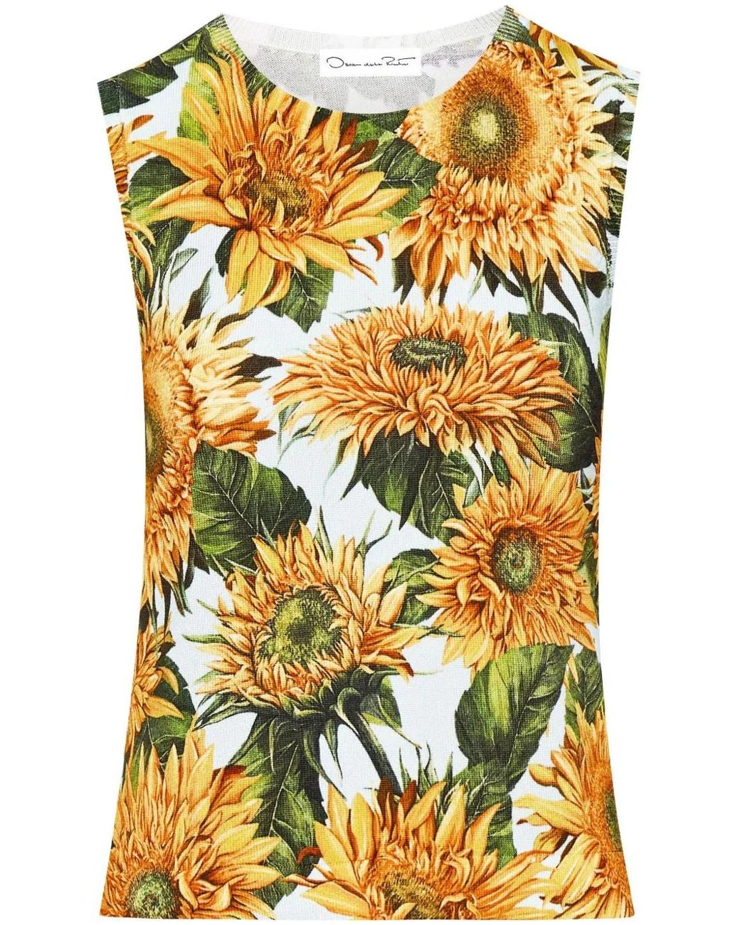 Oscar de la Renta Black Floral-Print Round-Neck Tank Top