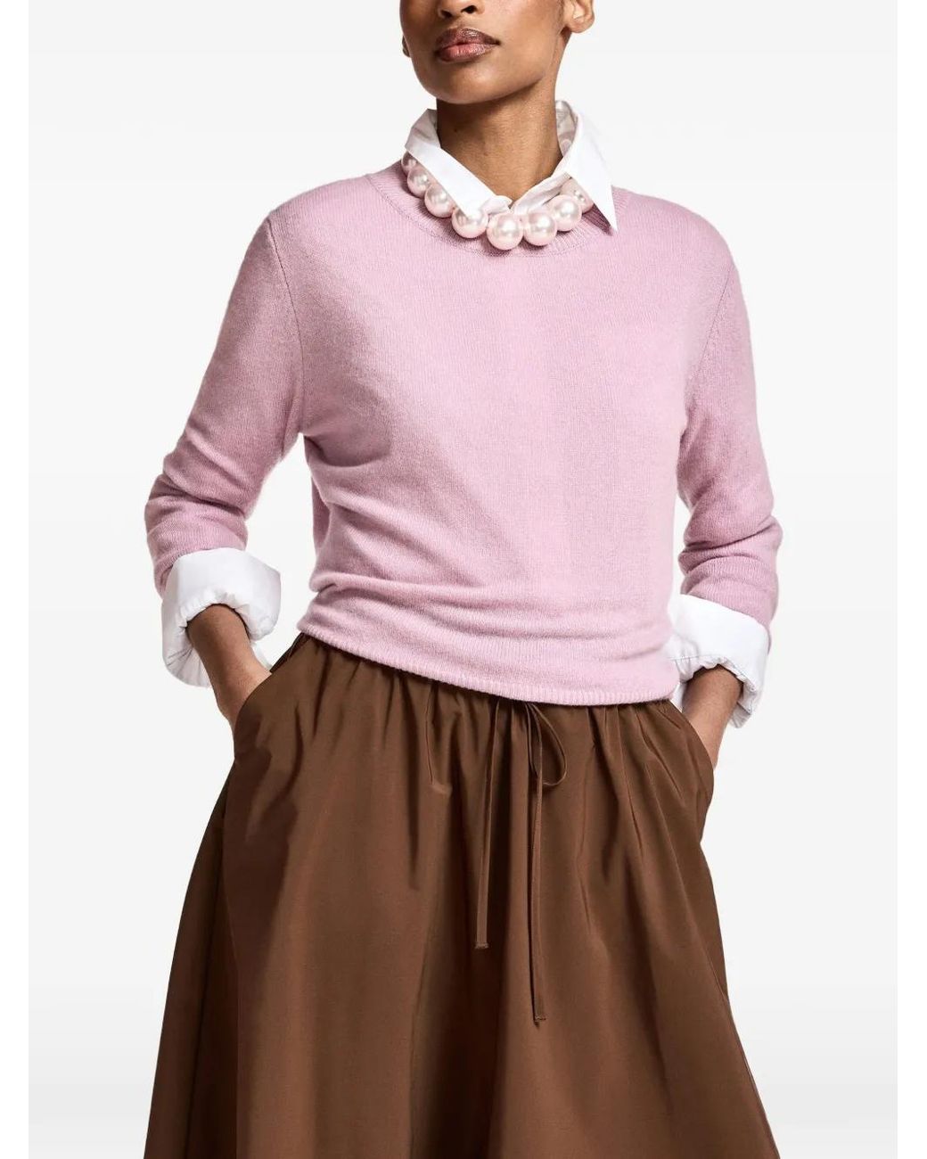 Essentiel Antwerp Pink Kash Ribbed-Trim Sweater