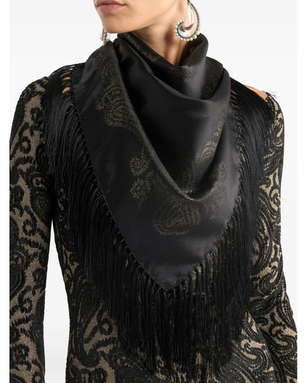 Etro Black Silk-Blend Scarf With Metallic Paisley Motif