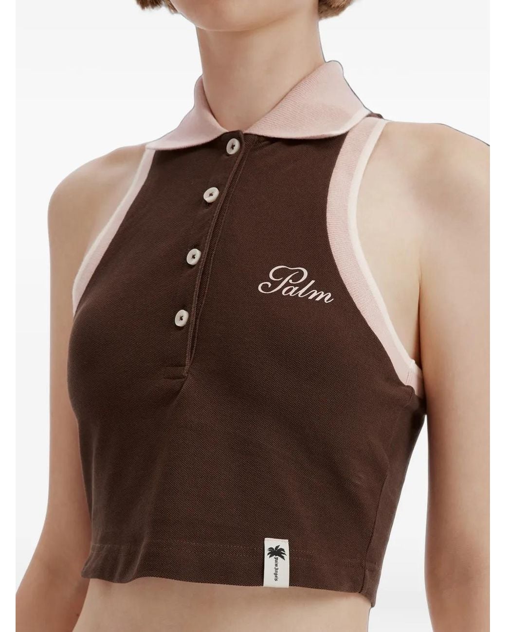 Palm Angels Brown Logo-Embroidered Polo Top