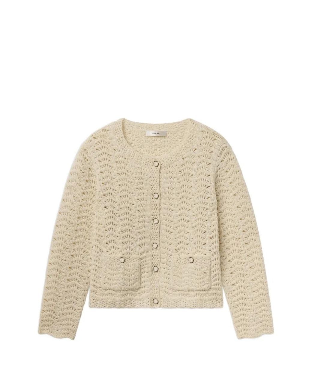 FRAME Natural The Chevron Knit Cardigan