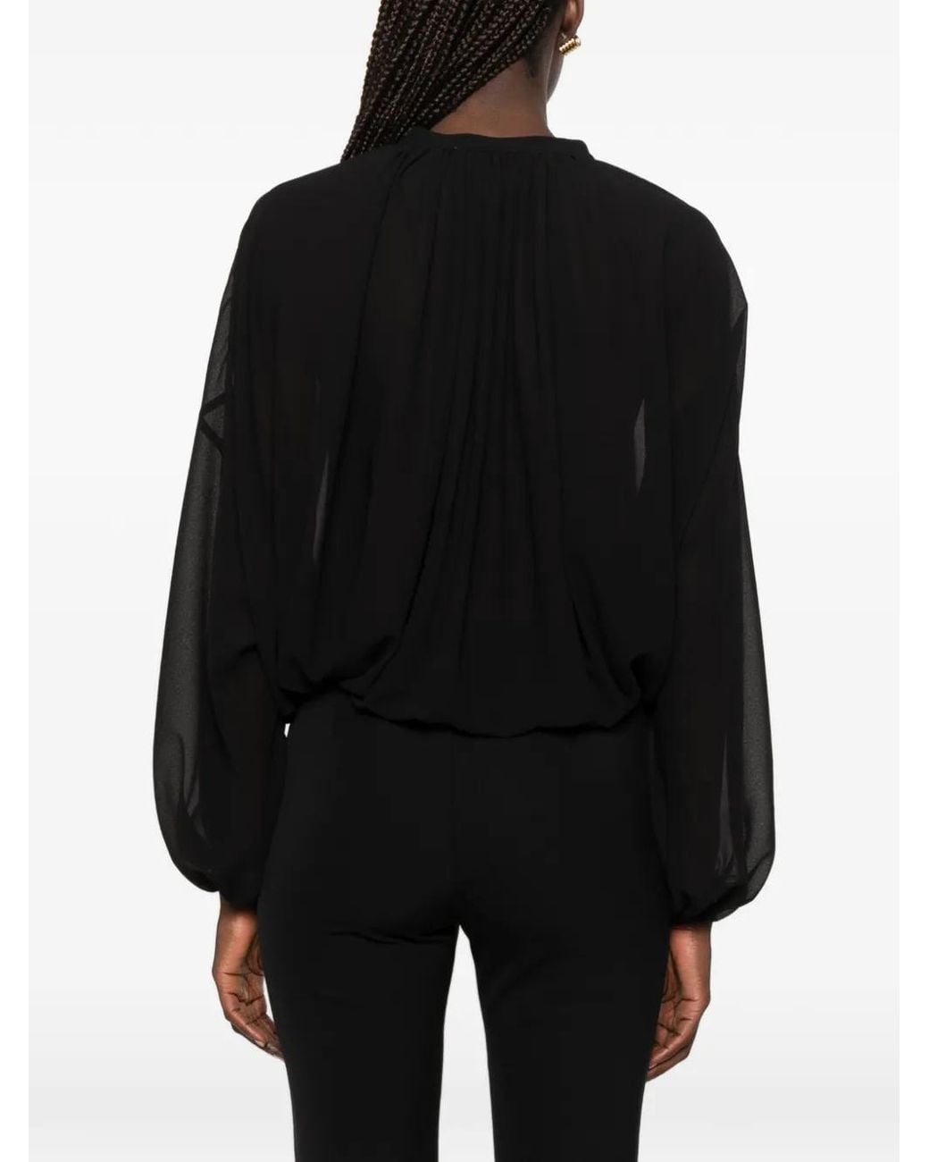 THE M.. Black Elvira Tie-Neck Balloon-Sleeve Blouse