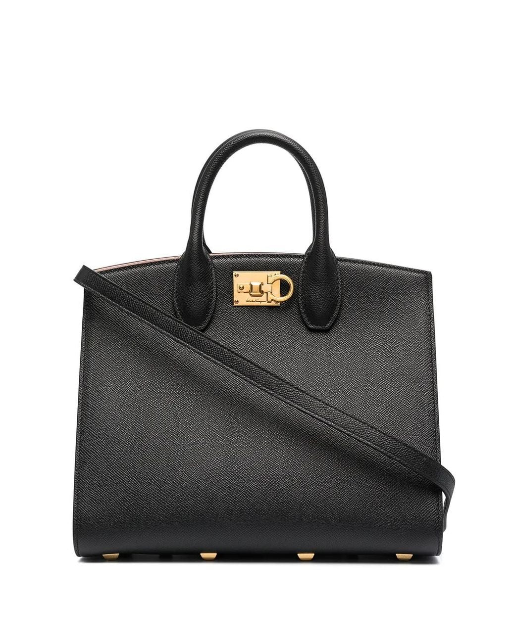 Ferragamo Black The Studio Box Medium Leather Handbag