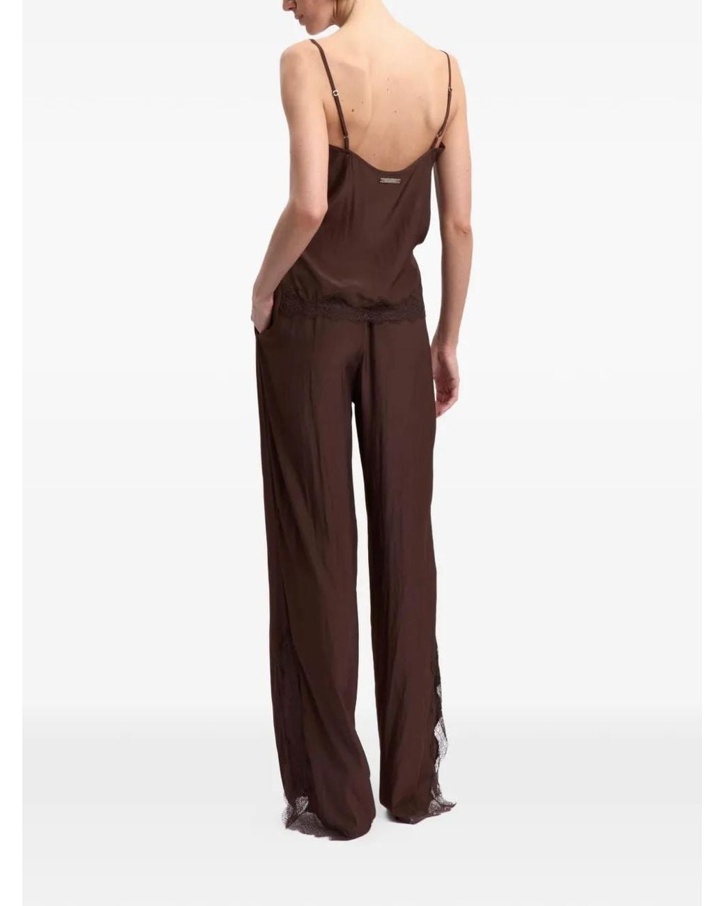 16Arlington Brown Ricci Lace-Trim Satin Palazzo Pants