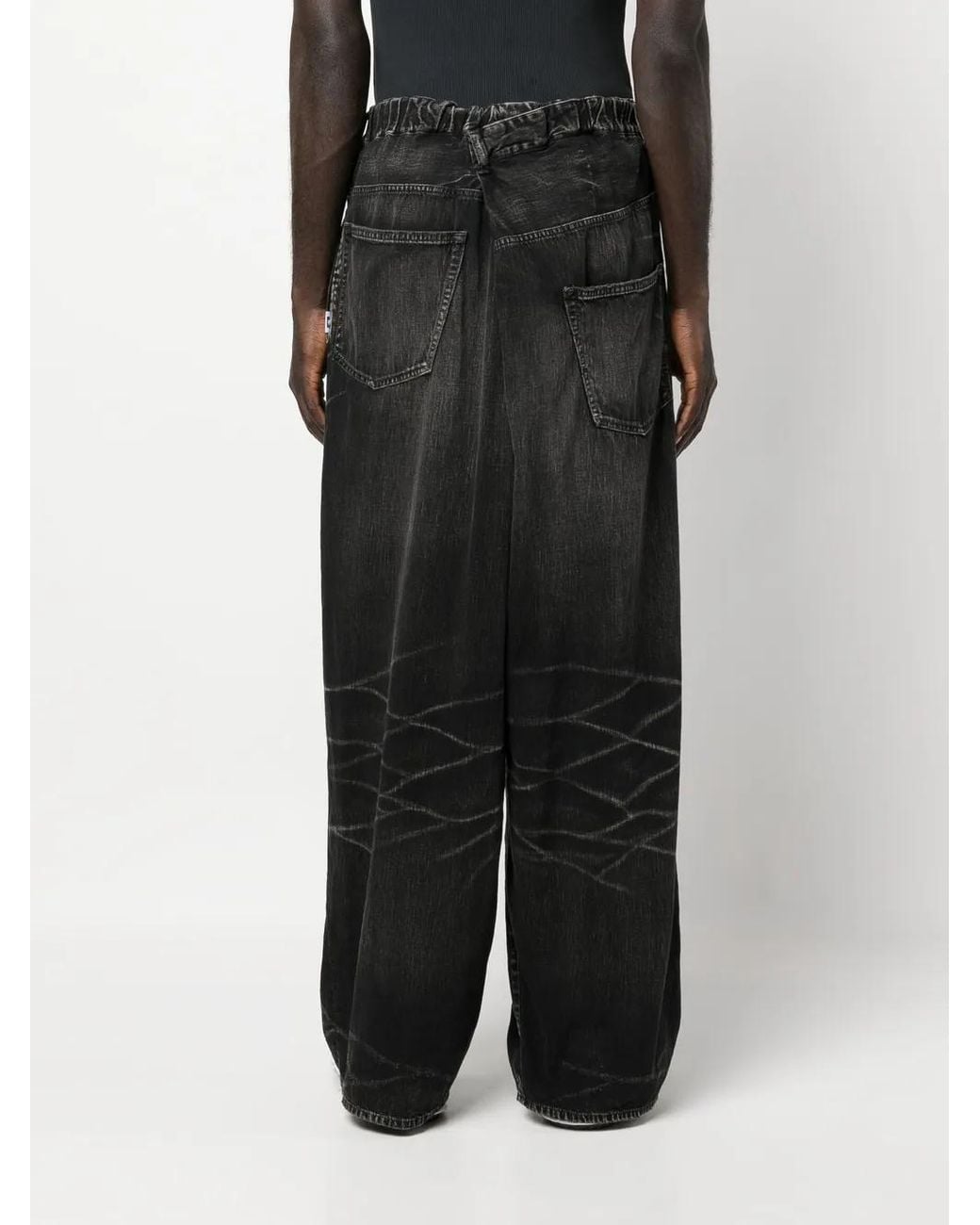 Maison Mihara Yasuhiro Black Off-Centre Whiskered Wide-Leg Jeans for men