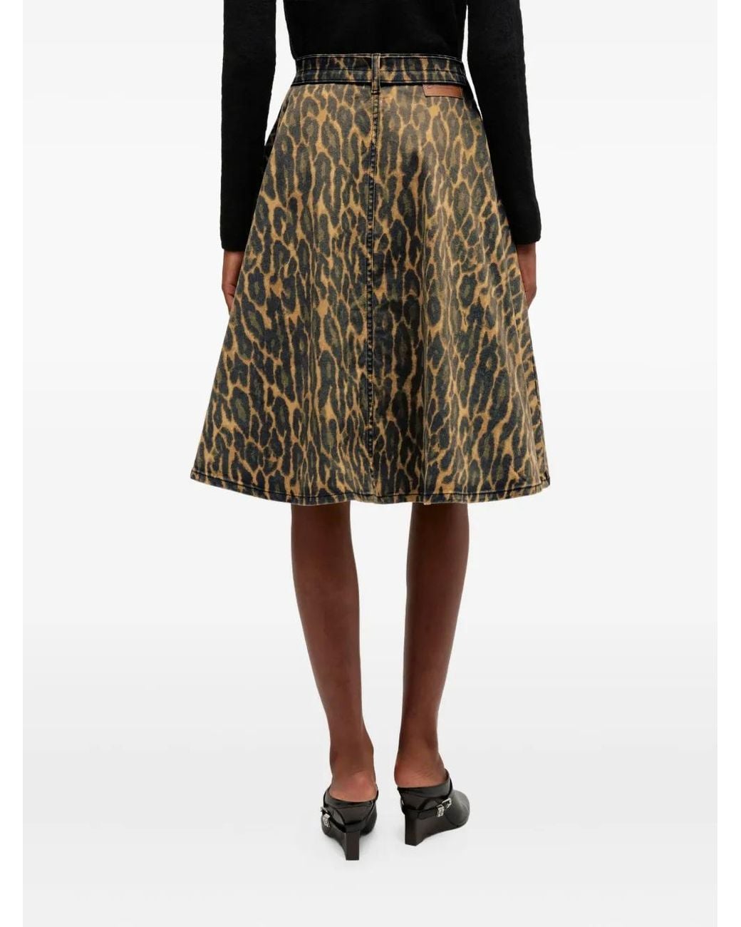 Ganni Green Leopard-Print Midi Skirt