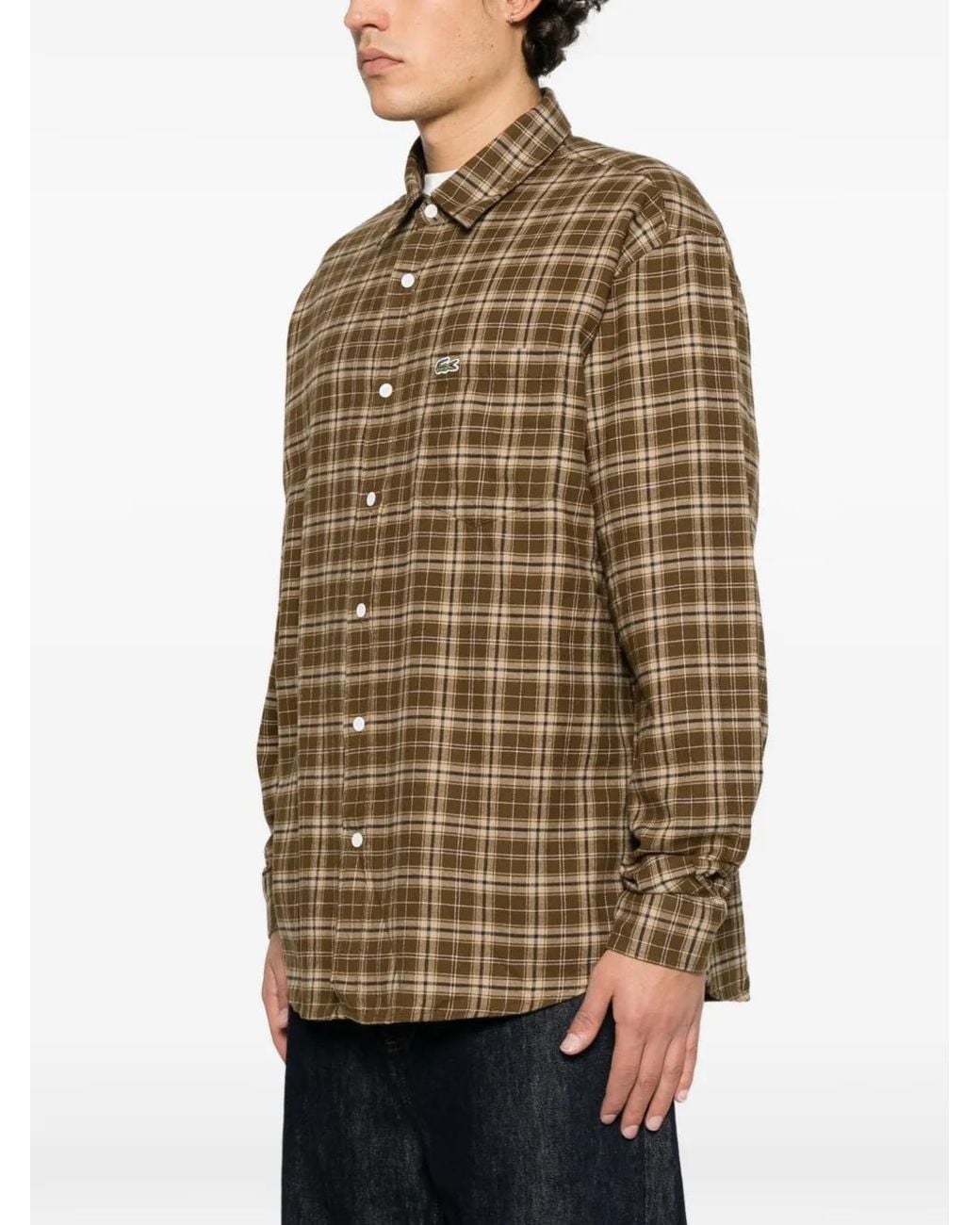 Lacoste Brown Check-Print Logo-Patch Shirt for men