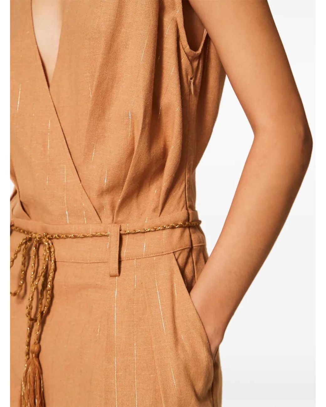 Twinset Natural Pinstriped Belted Jumpsuit