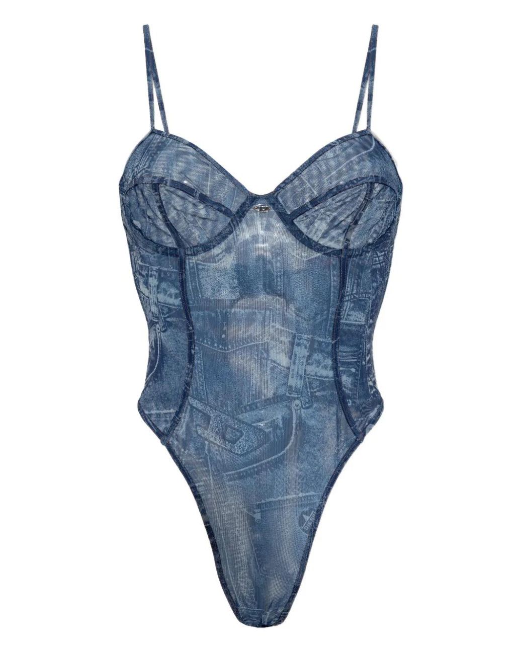 DIESEL Blue Denim-Effect Bodysuit