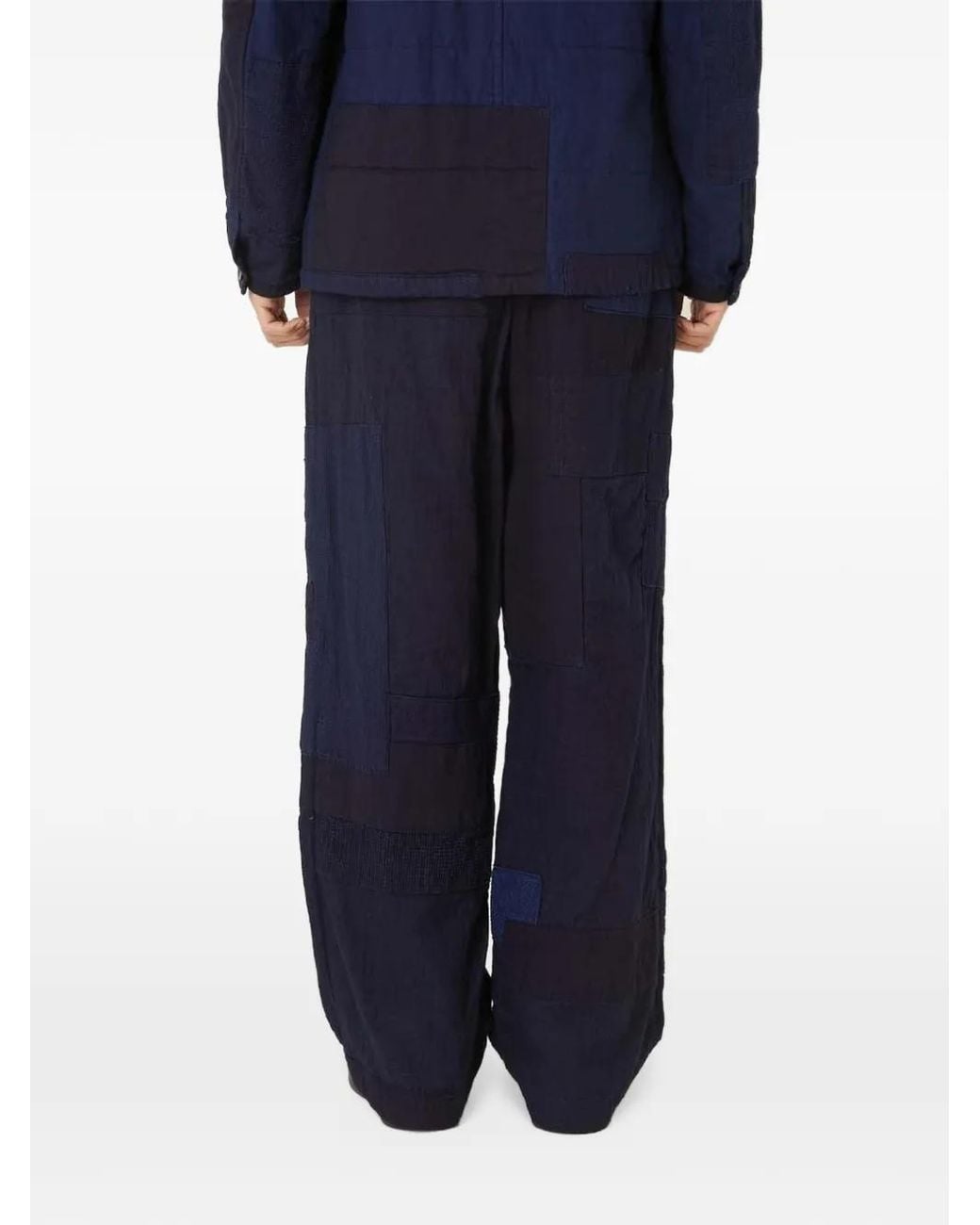 Blue Blue Japan Blue Patchwork Cotton Trousers for men