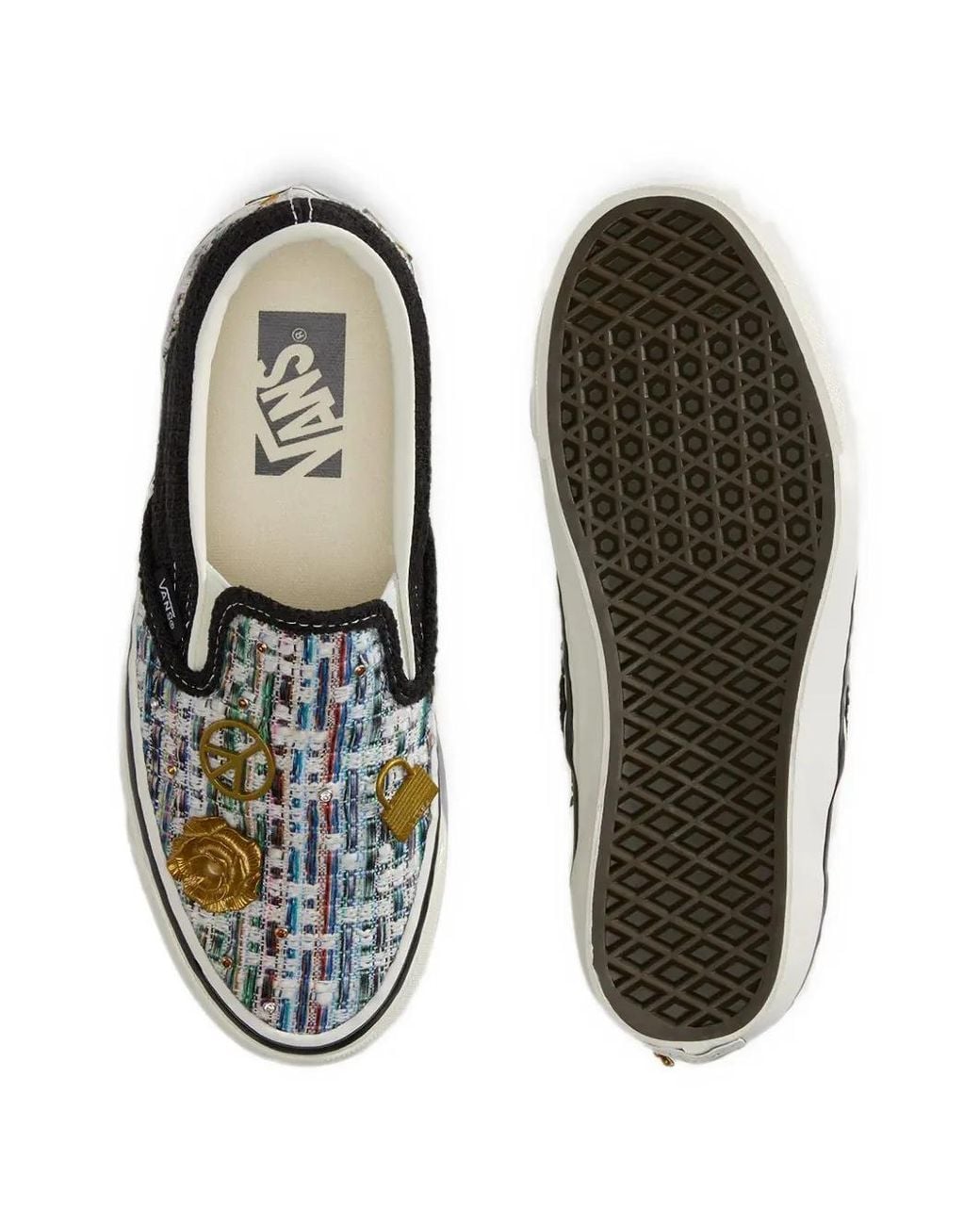 Vans White Classic Premium Charm-Embellished Tweed Slip-On Sneakers