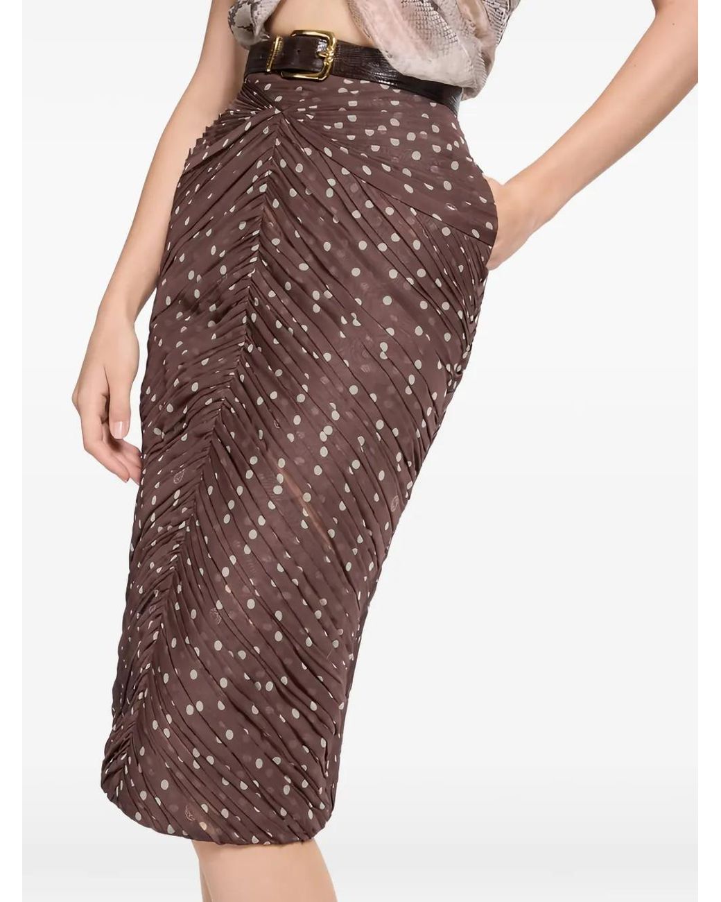 Elie Saab Purple Polka-Dot Midi Skirt