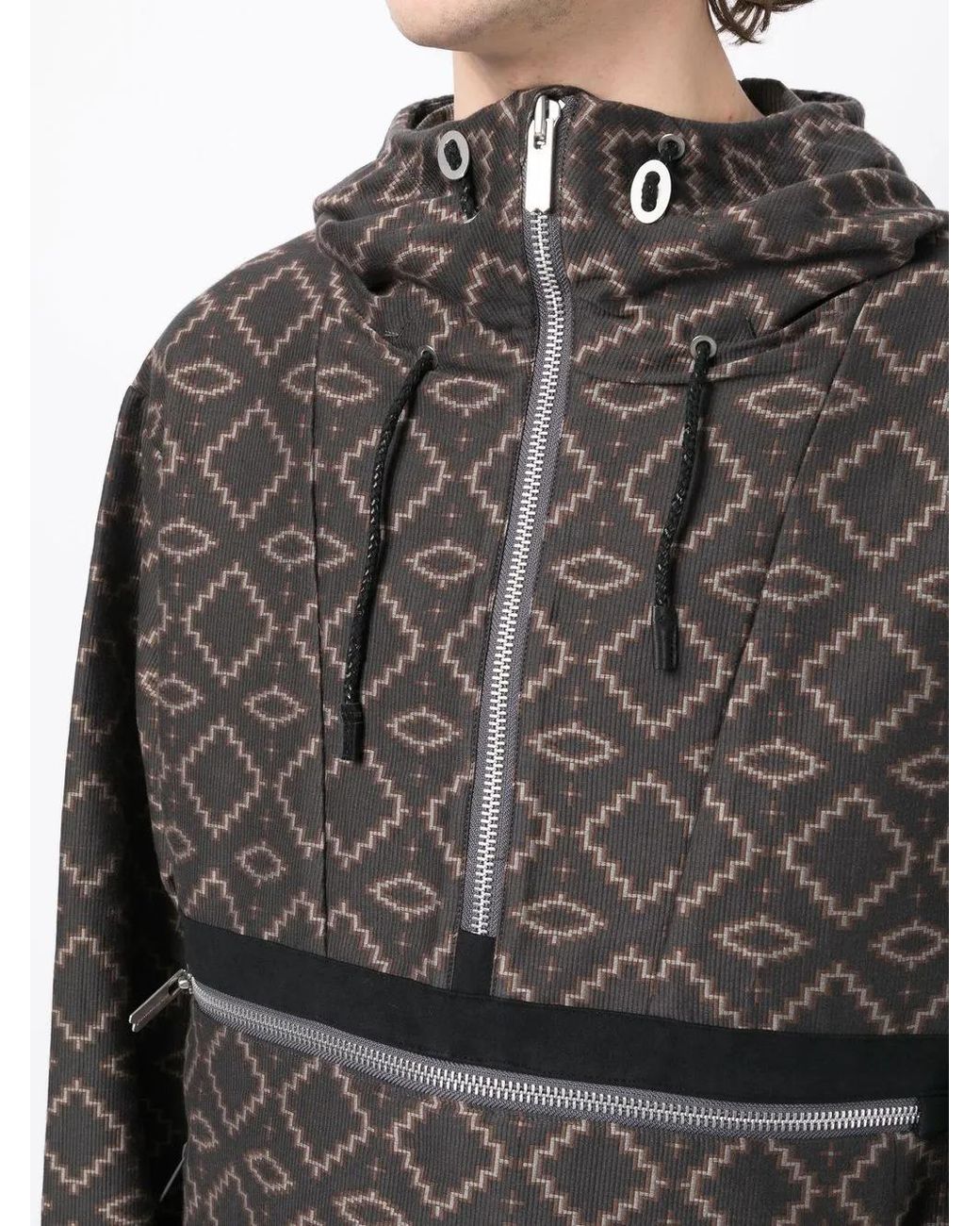 White Mountaineering Black Geometric Pattern Half-Zipped Jacket for men