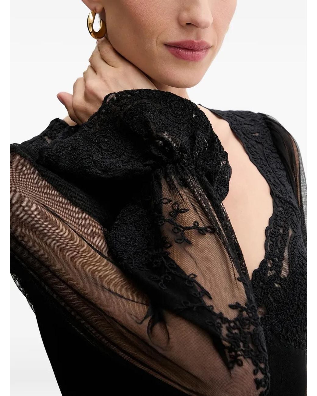 Bardot Black Laced Long-Sleeve Bodysuit