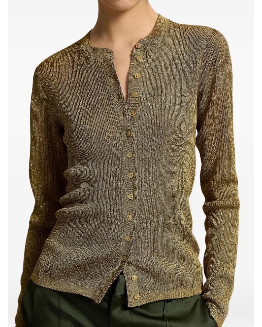 Polo Ralph Lauren Green Ribbed Metallic Cardigan