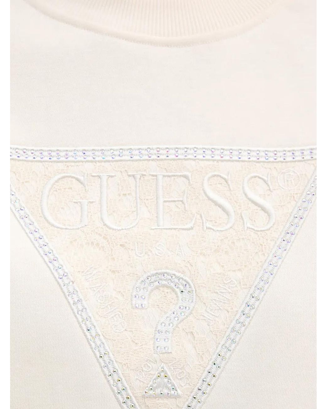 Guess White Lace-Patchwork Logo-Embellished Sweatshirt