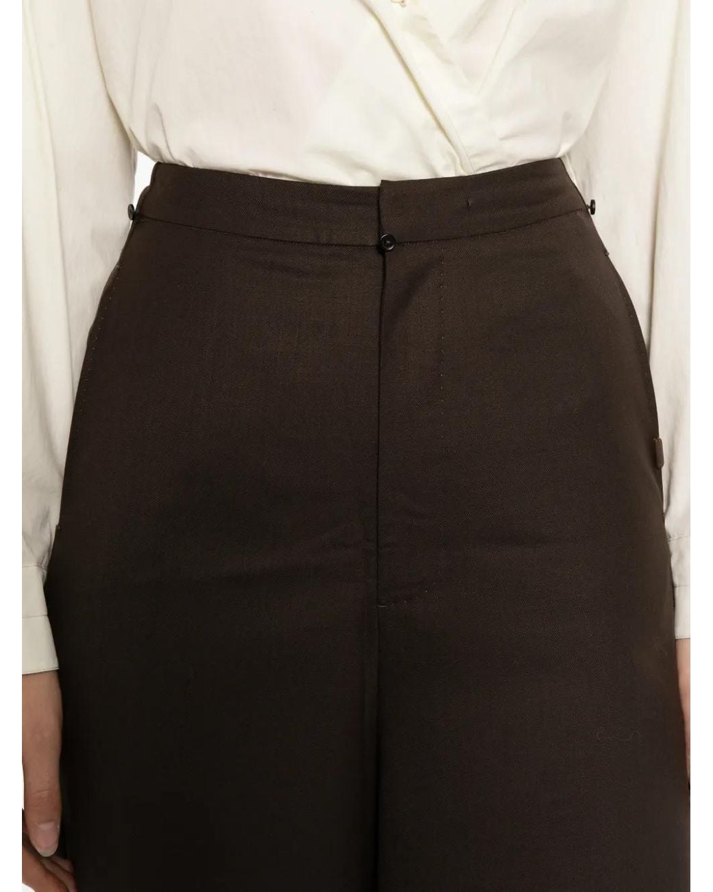 YEAREAST Brown Layered Draped Trousers