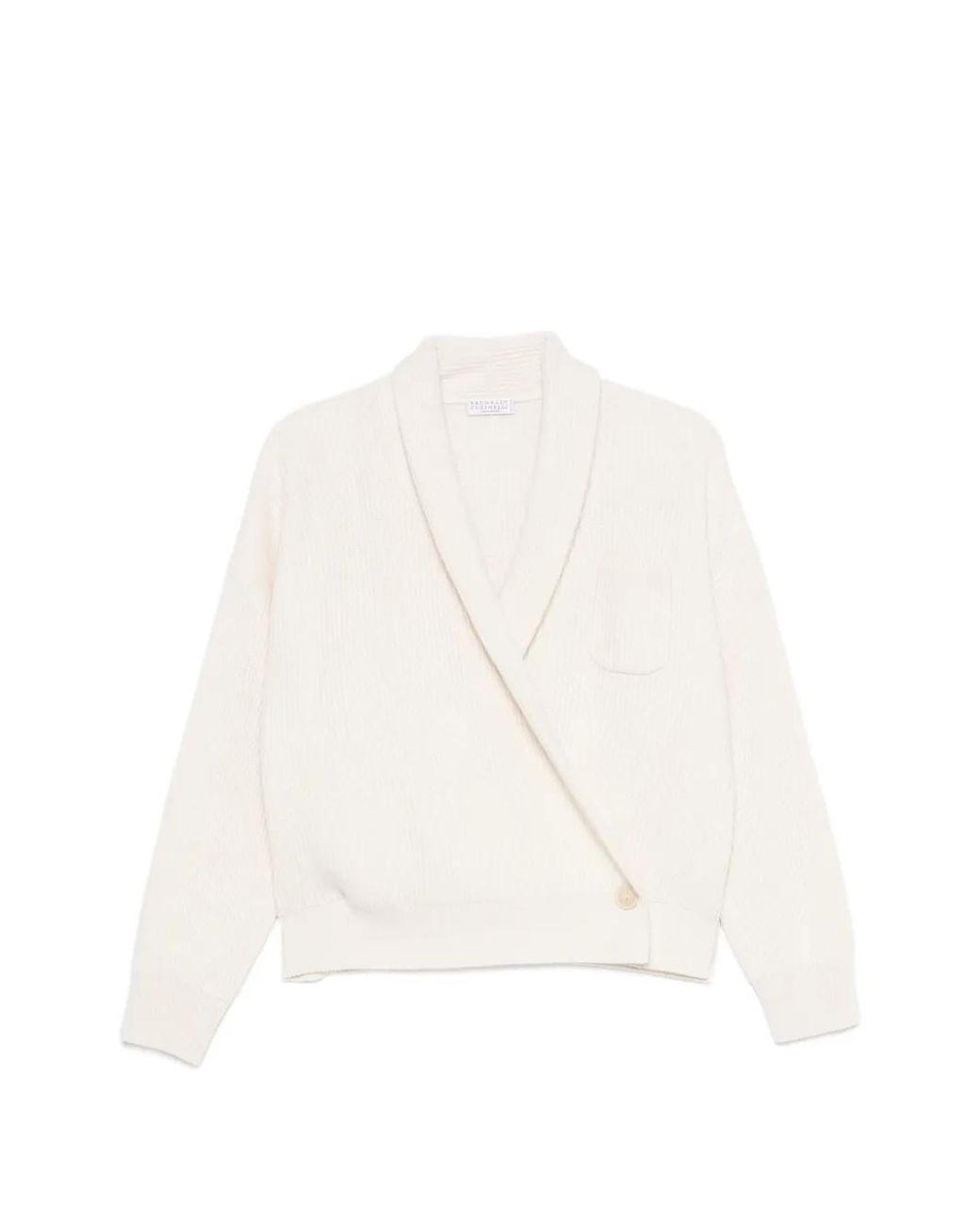 Brunello Cucinelli White Pull Nervuré À Design Cache-Cœur