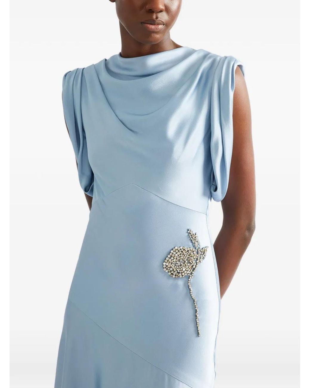 Erdem Blue Embroidered Satin-Cady Gown