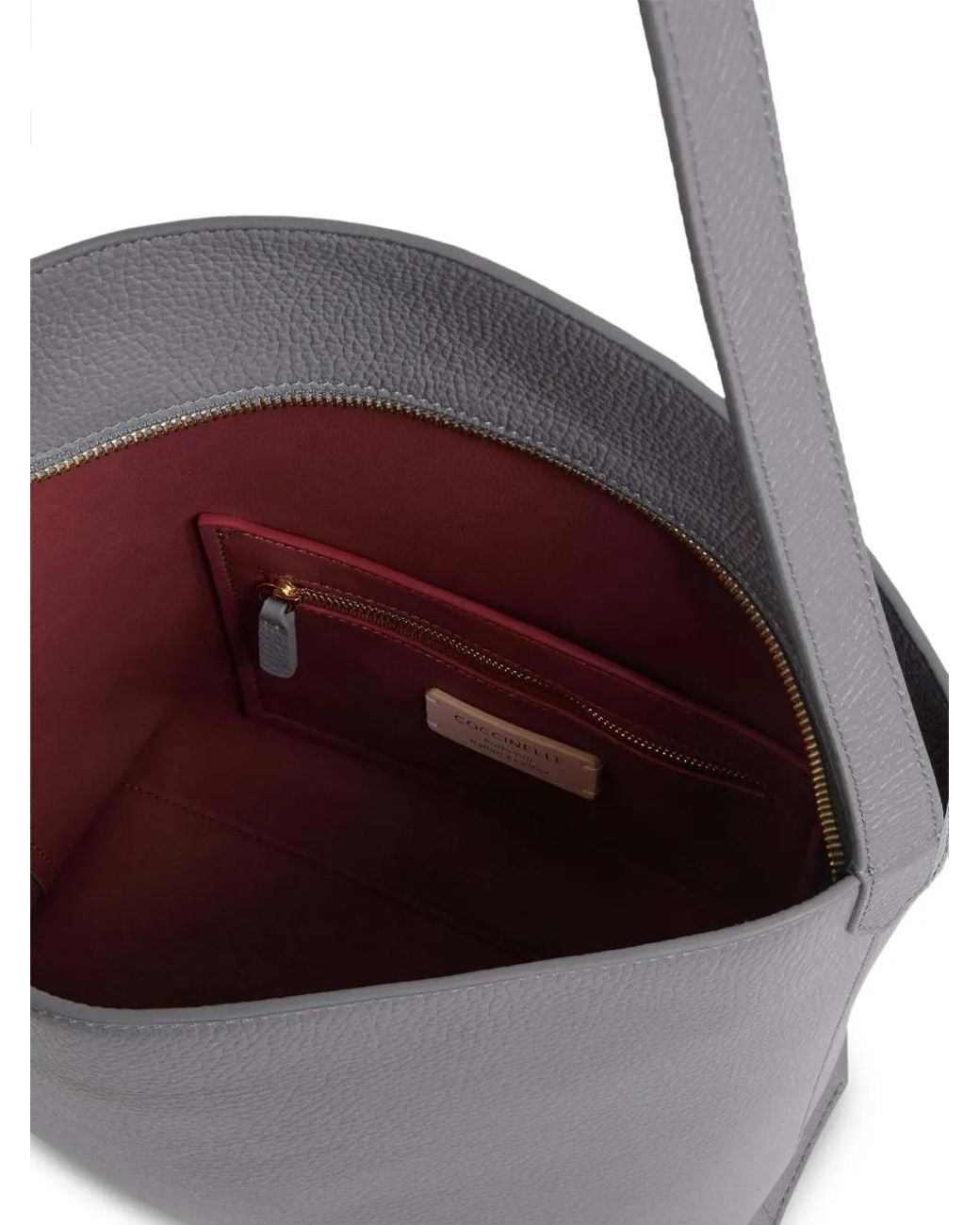 Coccinelle Gray C-Me Lock Grained Leather Shoulder Bag